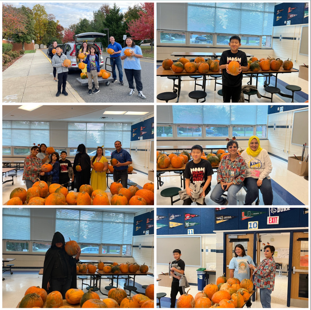 school board members bringing pumpkins for Halloween