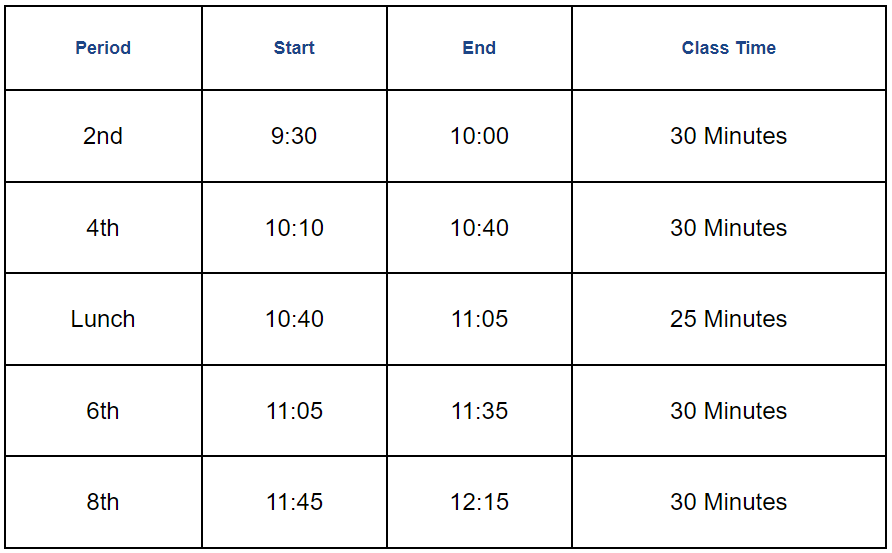virtual learning bell schedule